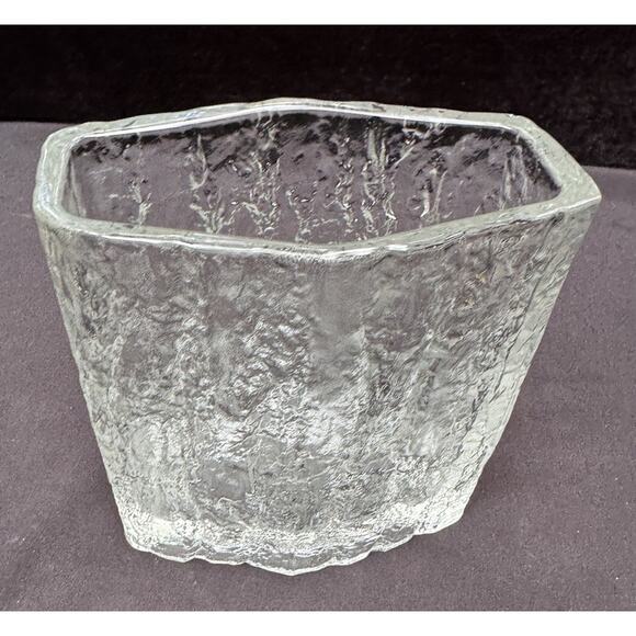 Hoya Crystal Frost Fire Ice Glass Vase Textured Clear Japan Vintage MCM Modern - Picture 8 of 12